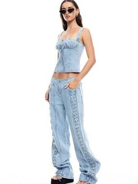 Lioness Daydream Tie Up Jeans Women’s Size Large NWT